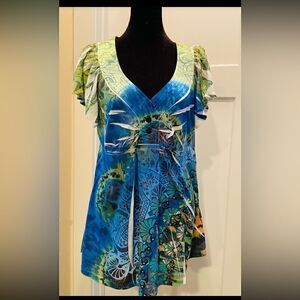 Apt. 9 Women's X Large V Neck Short Sleeve Blouse Floral Print - GUC